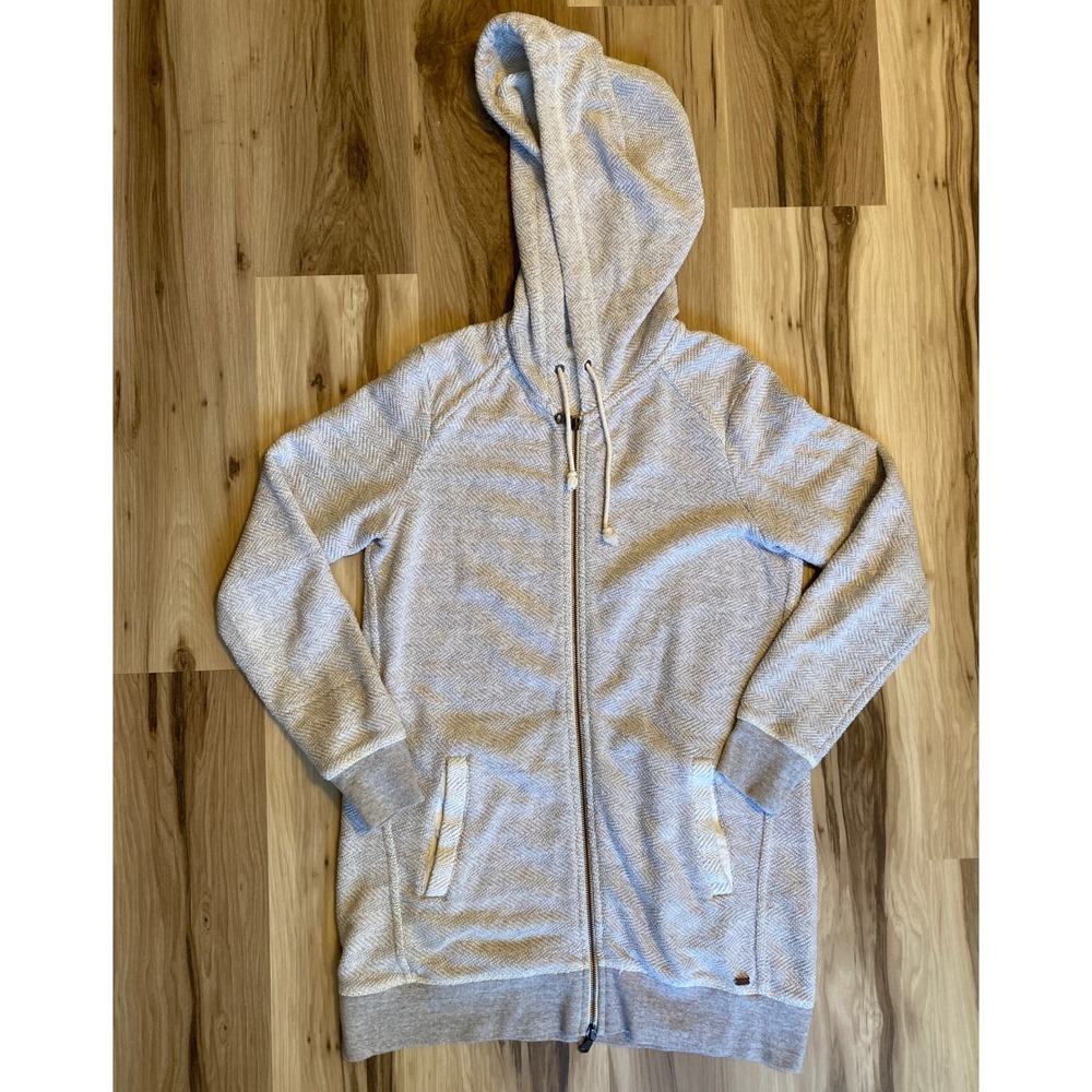 Roots Canada Grey Herringbone Full Zip Longline Hoodie Sweatshirt Size M